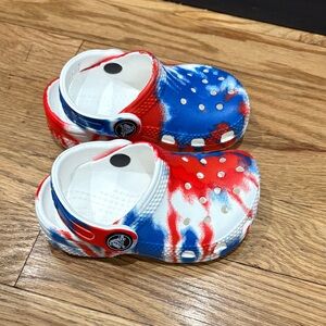 Baby Tie-Dye Crocs - Red, Blue, and White